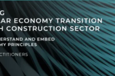 Cover with the title “Supporting the Circular Economy Transition in the Irish Construction Sector” on a black and teal background with curved lines.