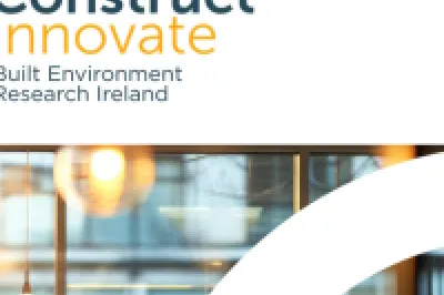 Cover image for a report titled "Construct Innovate – Built Environment Research in Ireland," featuring a modern building in the background.