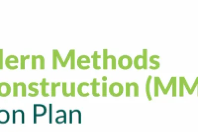 Cover page with the Government of Ireland logo. Text reads: 'Modern Methods of Construction (MMC) Action Plan, June 2025