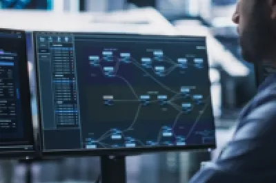 A person is sitting at a desk, working on AI coding for machine learning.