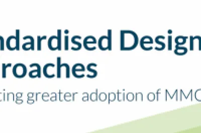 slide with the Government of Ireland logo and the title 'Standardised Design Approaches – Promoting greater adoption of MMC' on a white background with green graphic shapes.