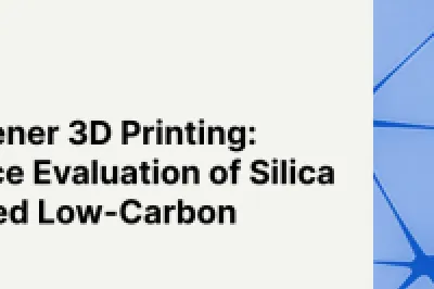 Cover slide with the title “Towards Greener 3D Printing: A Performance Evaluation of Silica Fume-Modified Low-Carbon Concrete ” and blue geometric design elements on the right.