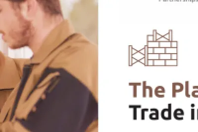 Two construction workers reviewing plastering work, with "The Plastering Trade in Ireland" report cover graphic.