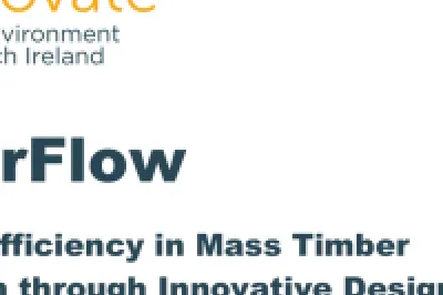 Cover of a report titled “TimberFlow: Enhancing Efficiency in Mass Timber Construction through Innovative Design Practices and Capacity Building”, by Construct Innovate – Built Environment Research Ireland.