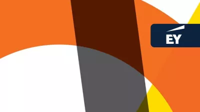 Abstract graphic cover featuring geometric shapes in orange, grey, yellow, and white, with the EY logo in the top right corner.