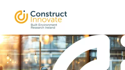 Cover image for a report titled "Construct Innovate – Built Environment Research in Ireland," featuring a modern building in the background.