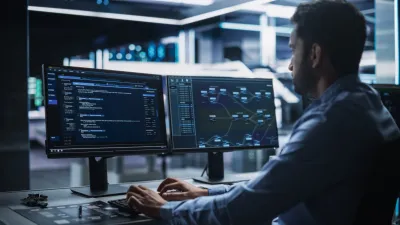 A person is sitting at a desk, working on AI coding for machine learning.