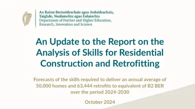 Cover page of an October 2024 report from the Department of Further and Higher Education, Research, Innovation and Science titled 'An Update to the Report on the Analysis of Skills for Residential Construction and Retrofitting'