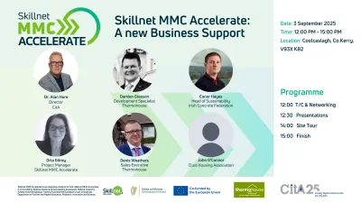 Event poster for Skillnet MMC Accelerate: A new Business Support. Includes date 3 September 2025, time 12:00–15:00, location Coolcaslagh, Co. Kerry.
