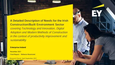 EY report cover titled “A Detailed Description of Needs for the Irish Construction/Built Environment Sector” with two people using digital devices at a desk.