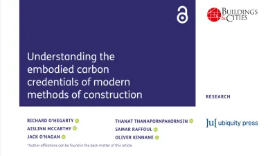 Cover page of a research article titled “Understanding the embodied carbon credentials of modern methods of construction.”