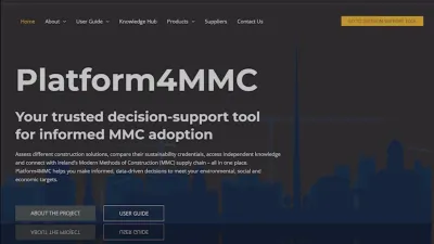 Website screenshot of Platform4MMC interface with dark background, highlighting trusted decision support for informed MMC adoption.