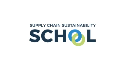 Supply Chain Sustainability School logo with blue text and green circular icon.