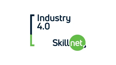 Industry 4.0 SkillNet logo with green bracket and circular green logo element.