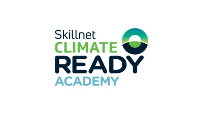 Logo of Skillnet Climate Ready Academy with teal and green circular design element.