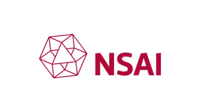 Red geometric polygon logo next to "NSAI" text in burgundy color.