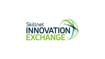 Skillnet Innovation Exchange logo with blue and green text and circular graphic element