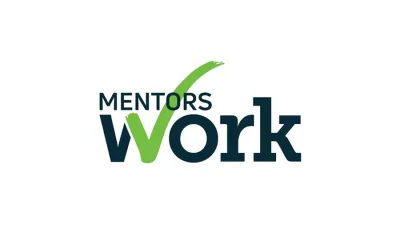 Logo for "Mentors Work" with a green checkmark integrated into the design.