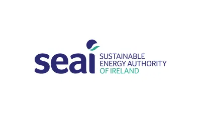 SEAI logo: Sustainable Energy Authority of Ireland with blue and green lettering.
