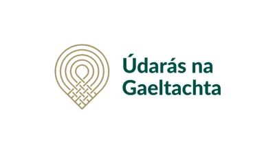 Logo of Údarás na Gaeltachta with stylized gold spiral emblem and teal text.