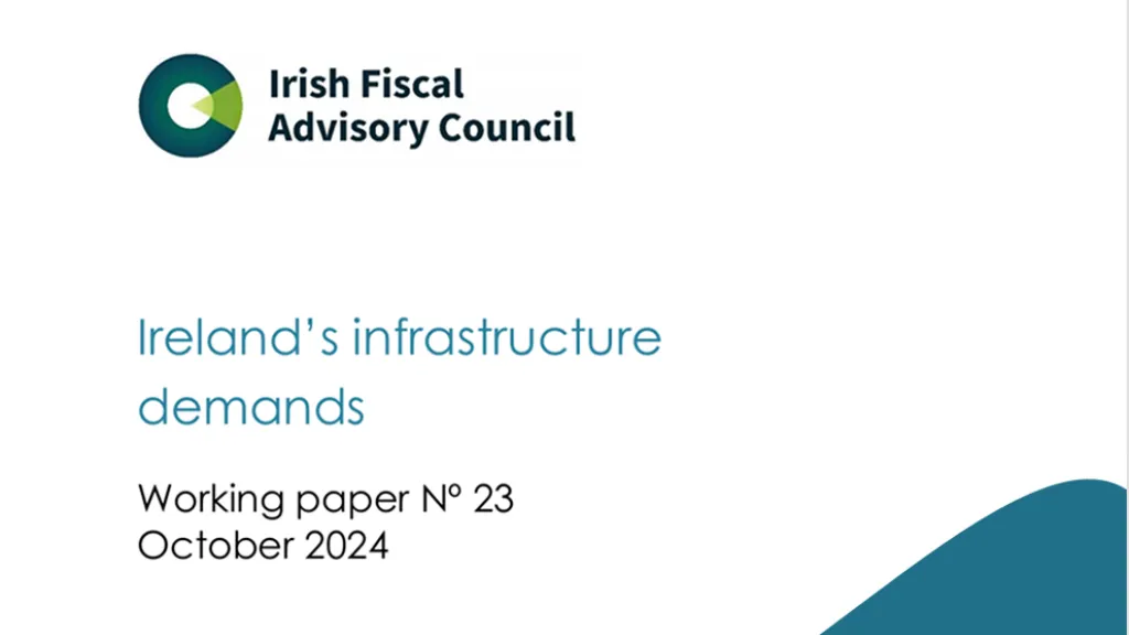 Cover with Irish Fiscal Advisory Council logo and the title “Ireland’s Infrastructure Demands – Working Paper N°22, October 2024” on a white background.