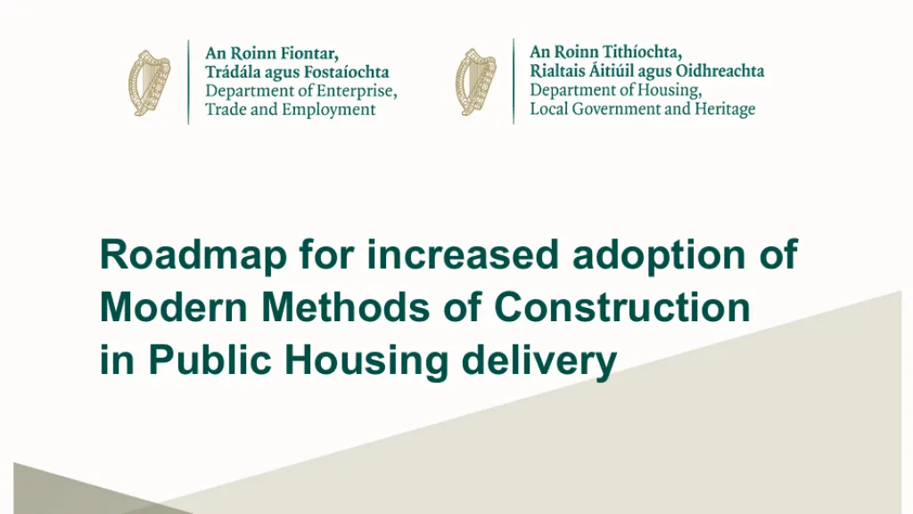 Cover with Irish Government logos and the title “Roadmap for increased adoption of Modern Methods of Construction in Public Housing Delivery.”