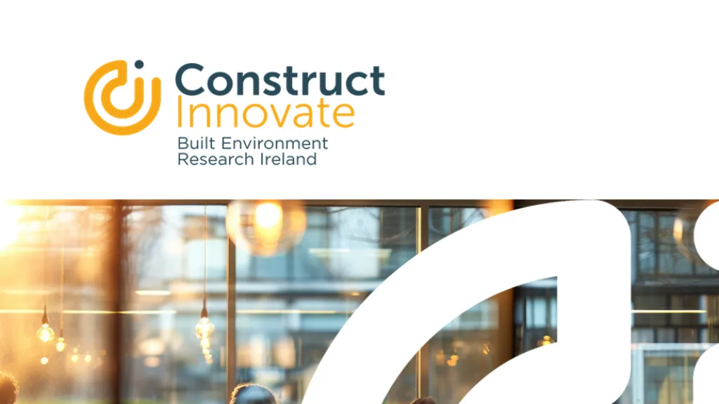 Cover image for a report titled "Construct Innovate – Built Environment Research in Ireland," featuring a modern building in the background.