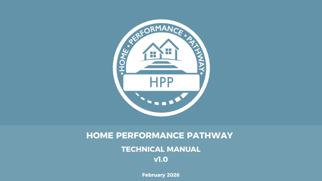 Logo and cover page for Home Performance Pathway Technical Manual v1.0.