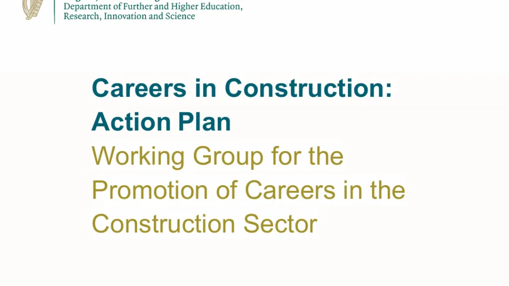 Careers in Construction Action Plan document cover with Irish government logo and working group title.