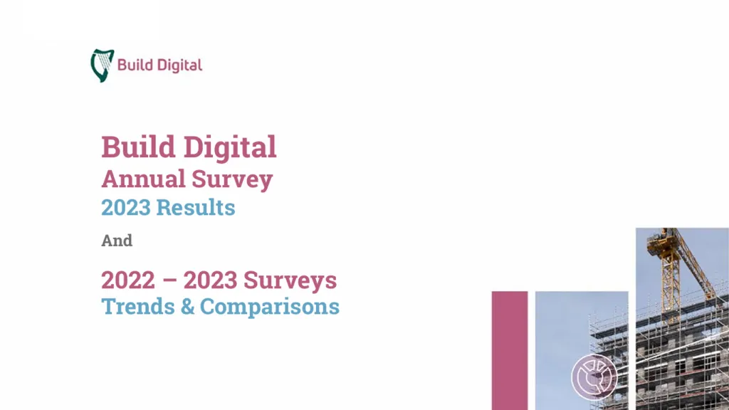 Build Digital Annual Survey 2023 report cover with construction crane graphic and pink accent blocks.