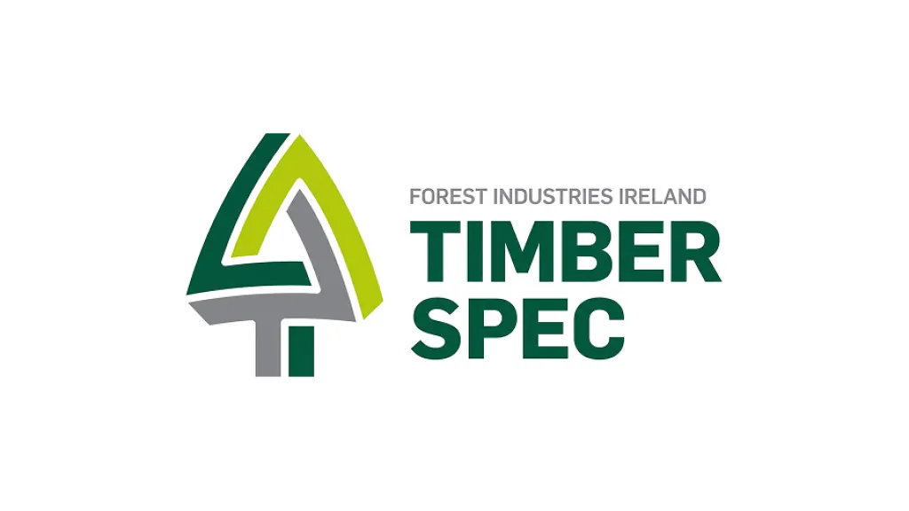 Logo for Forest Industries Ireland's Timber Spec, featuring a stylized green and gray tree icon.