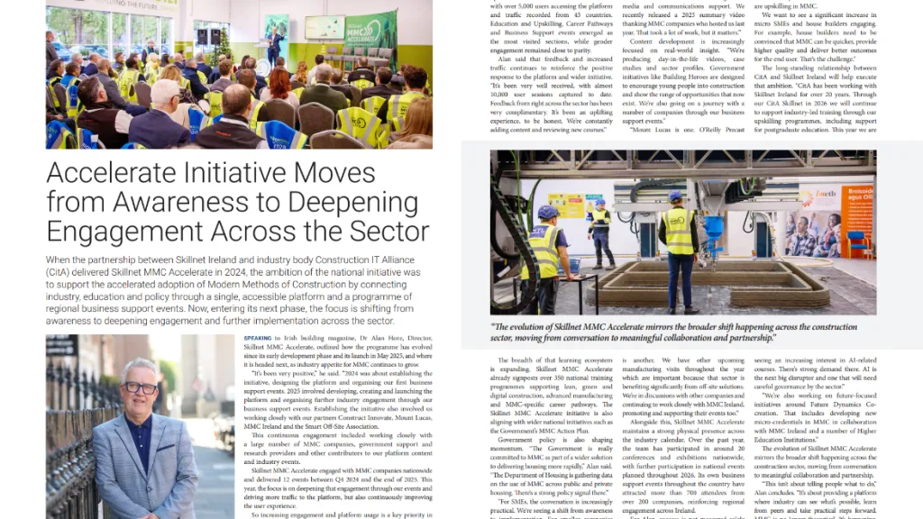 Magazine spread with article titled "Accelerate Initiative Moves from Awareness to Deepening Engagement Across the Sector."