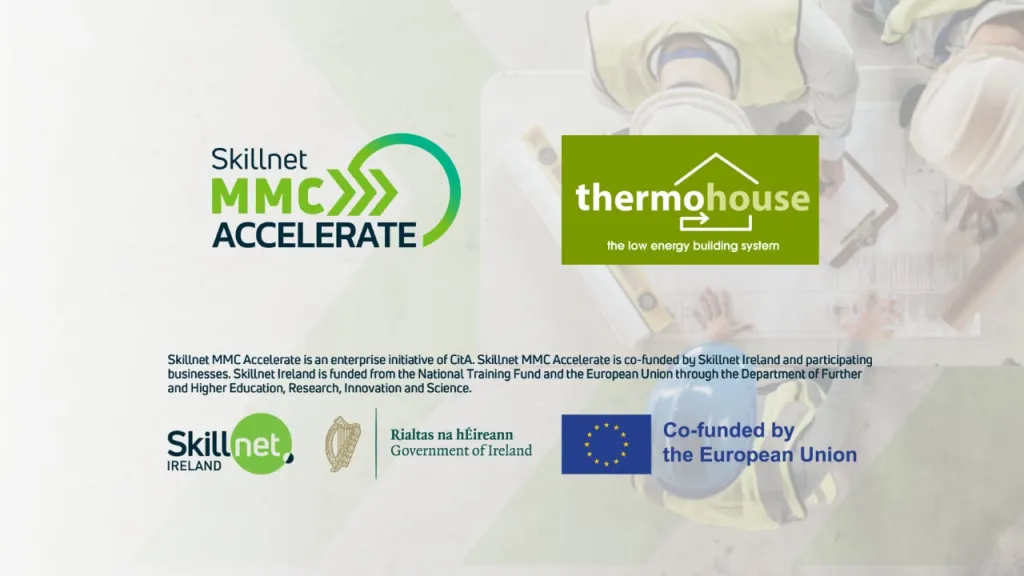 Skillnet MMC Accelerate and Thermhouse logos on a white banner with EU funding acknowledgment.