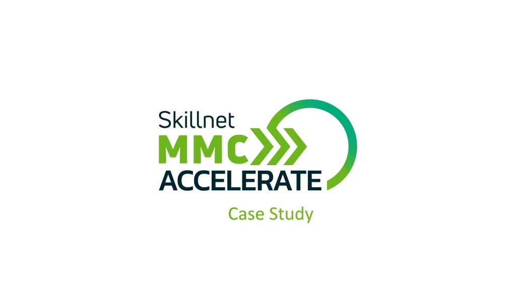 Skillnet MMC Accelerate Case Study logo with green arrow design.