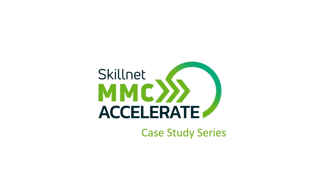 Skillnet MMC Accelerate Case Study Series logo with orange chevron arrows.