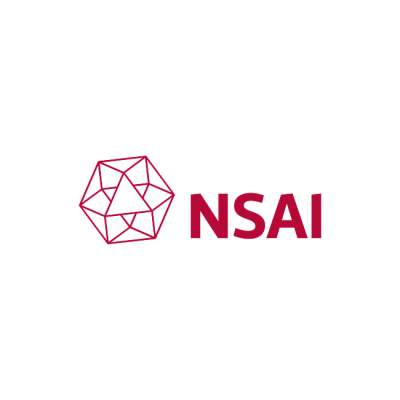NSAI logo with red geometric polygon shape next to red text