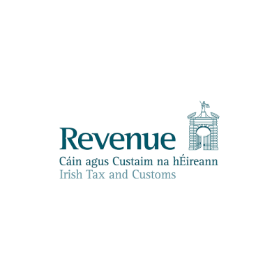 Logo of Irish Tax and Customs Revenue with a castle icon