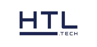 HTL Tech logo with navy blue letters and horizontal line