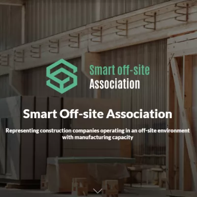Smart Off-site Association logo and text about Smart Off-site Association, with modular building units in the background.
