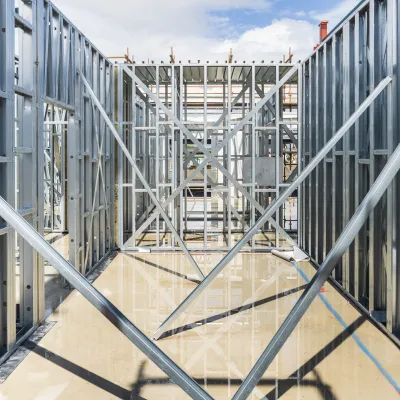 Steel frame structure of a building under construction