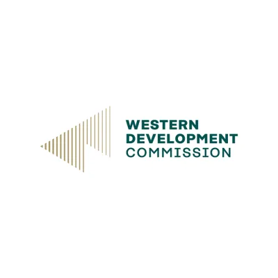 Logo of Western Development Commission with geometric triangular design in gold