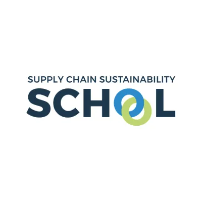 Supply Chain Sustainability School logo with blue text and green circular icon.