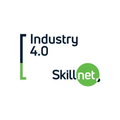 Industry 4.0 SkillNet logo with green bracket and circular green logo element.
