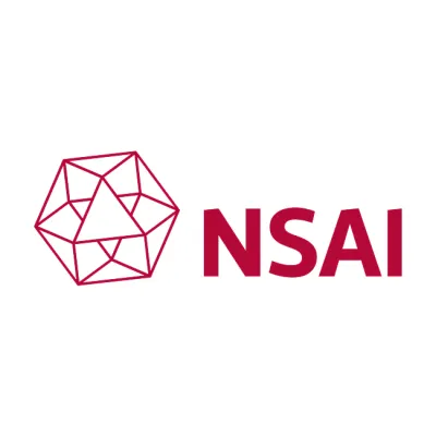 Red geometric polygon logo next to "NSAI" text in burgundy color.