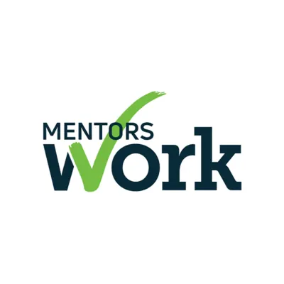 Logo for "Mentors Work" with a green checkmark integrated into the design.