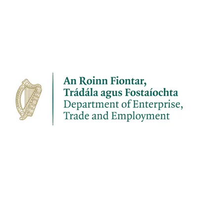 Logo of Irish government Department of Enterprise, Trade and Employment with golden harp emblem