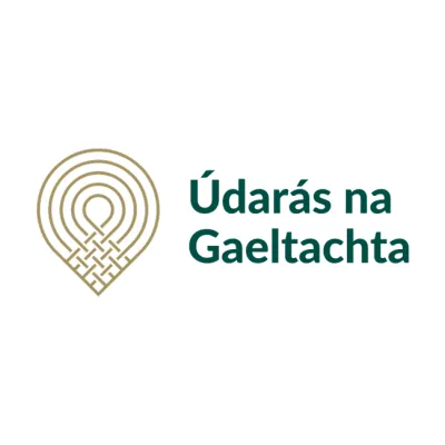 Logo of Údarás na Gaeltachta with stylized gold spiral emblem and teal text.